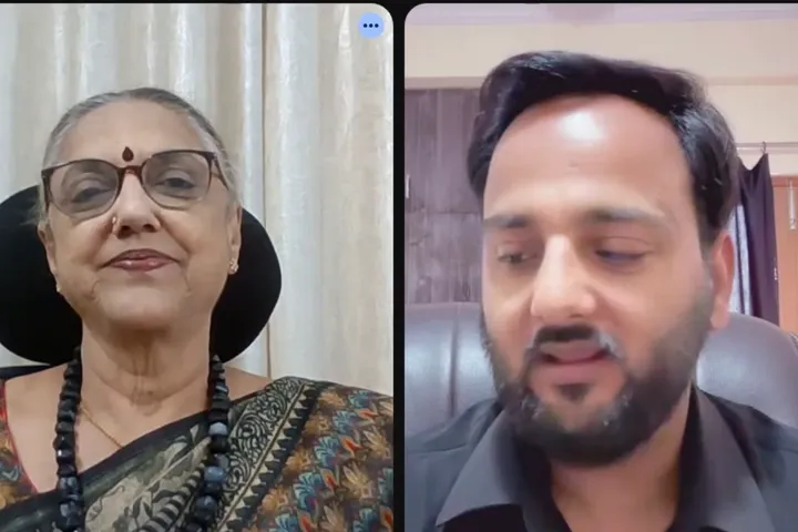 Coach Dr. Sumathi Narayanan in a video call with Rahul Awasthi, Coach TRA, funnel architect and coaching mentor