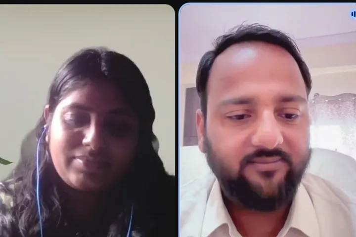 Coach Gokulalakshmi K in a video call with Rahul Awasthi, Coach TRA, funnel architect and coaching mentor