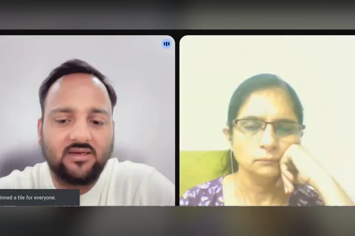 Coach Rathna in a video call with Rahul Awasthi, Coach TRA, funnel architect and coaching mentor