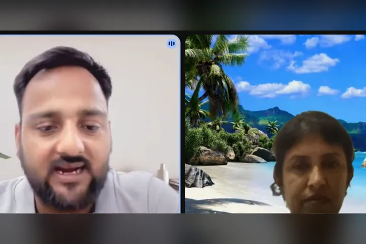 Coach Shilpa Wendland in a video call with Rahul Awasthi, Coach TRA, funnel architect and coaching mentor