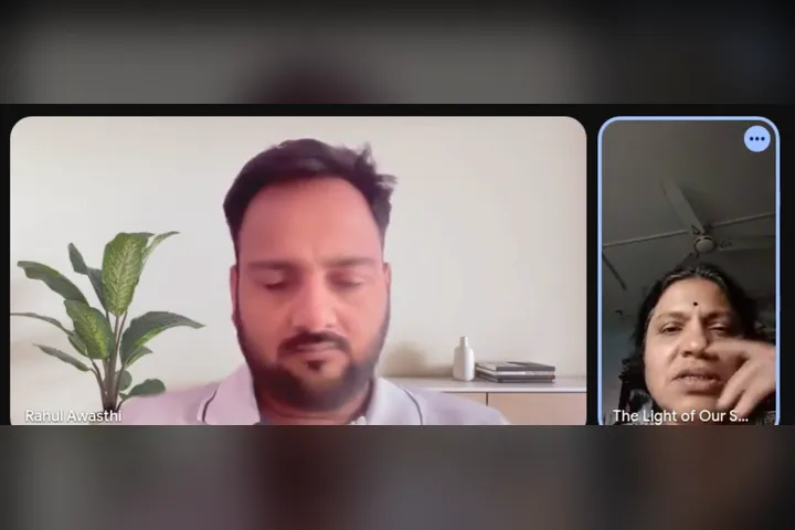 Coach The Light of Our Soul in a video call with Rahul Awasthi, Coach TRA, funnel architect and coaching mentor