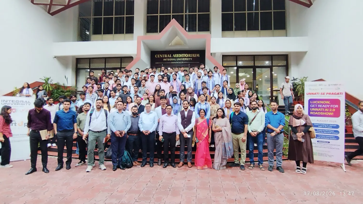 Group photo of Unnati Se Pragati roadshow attendees at Integral University Lucknow with Rahul Awasthi