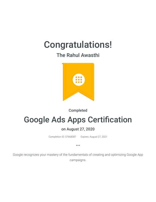 Google Ads Apps Certification — Rahul Awasthi